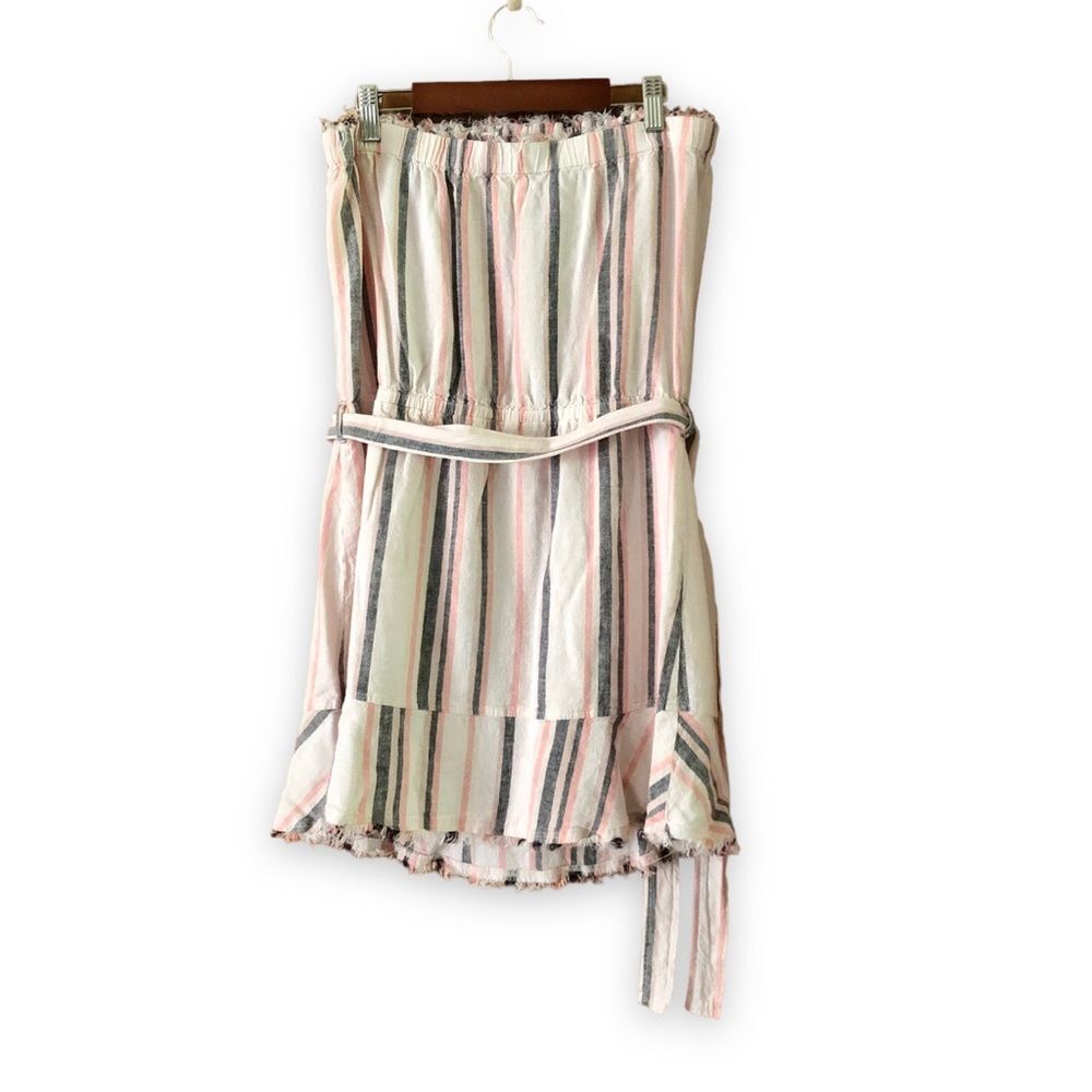 Cloth & Stone Strapless Striped Linen Blend Mini Dress Beach Summer Size Medium